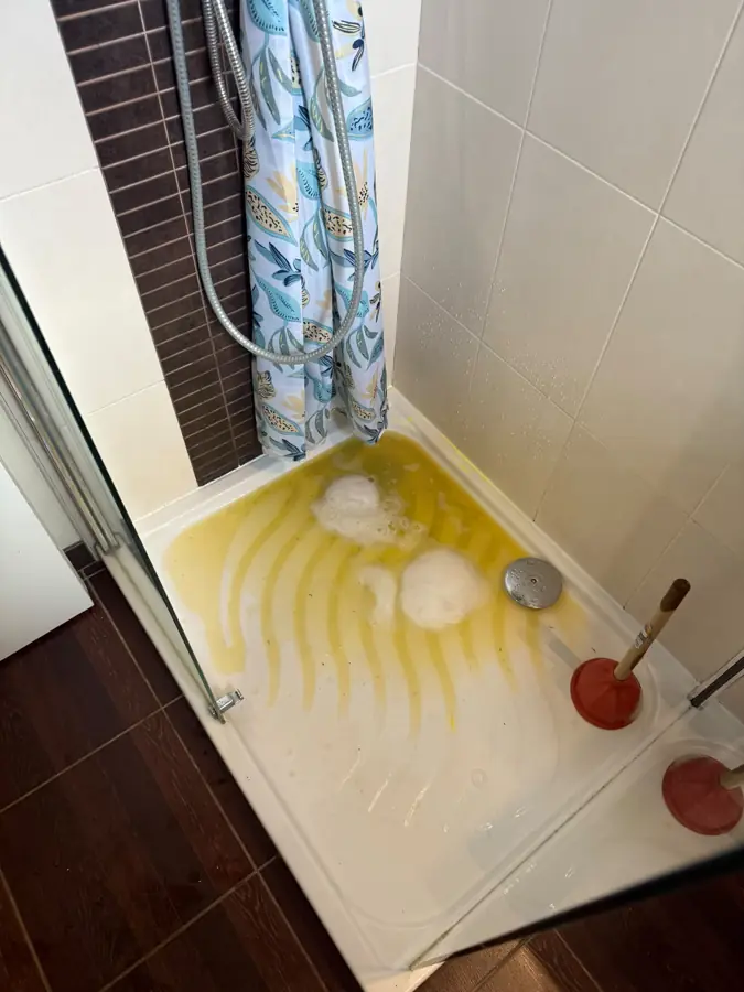Bac de douche bouché : eau stagnante avant débouchage